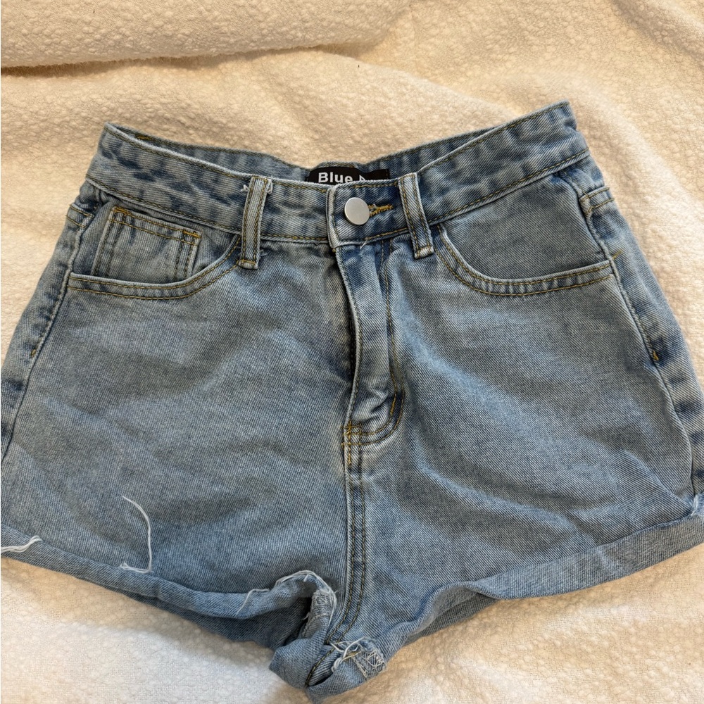 Blue High-Rise Light Blue Denim Shorts